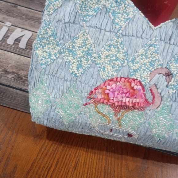 Viral Flamingo Beaded Bag With Bamboo Handle - Picture 7 of 9